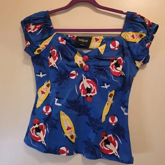 Collectif Delores Blue Pool Top L - Picture 1 of 5